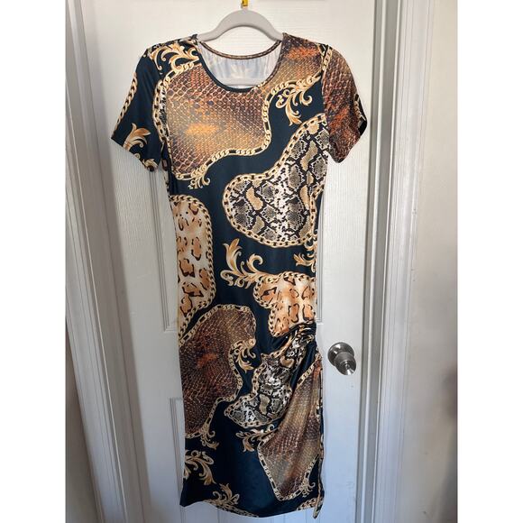animal print  & Chain Print Drawstring Dress size M - Picture 2 of 4
